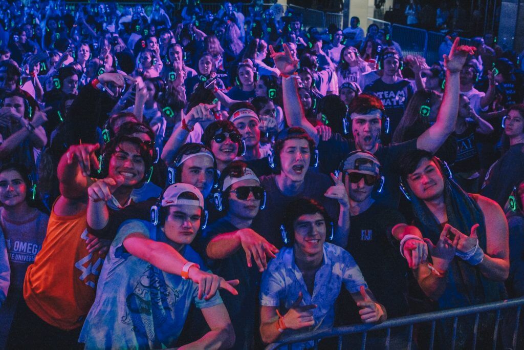 Silent disco headphones allow large groups of people to listen to one audio source